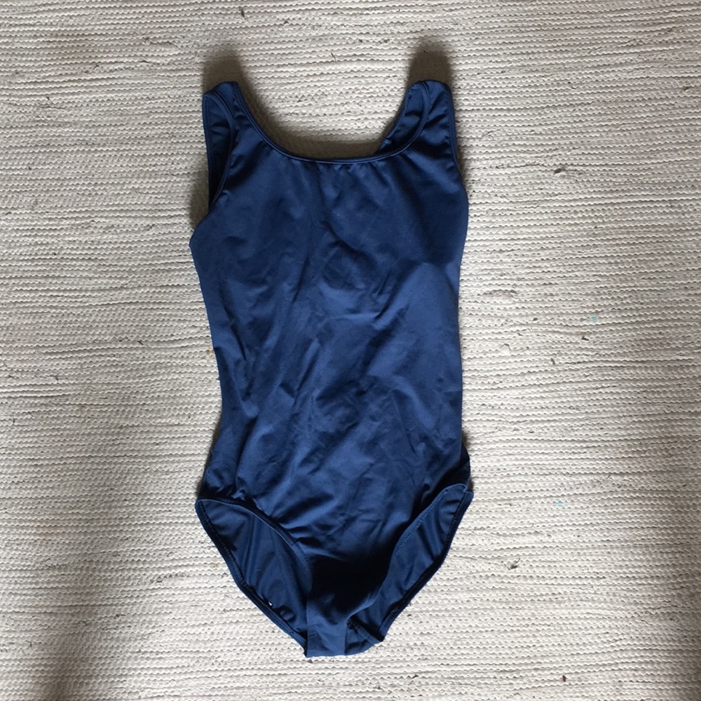 Blue leotard with patterned mesh back